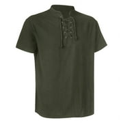 TAIAOJING Mens Button Down Shirts Long Sleeve Tunic Vintage Lace Up Blouse Tops